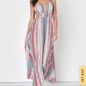 Maxin' Relaxin' Blue Multi Print Sleeveless Tie-Strap Maxi Dress-